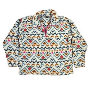 Eddie Bauer Womens XL Sherpa Fleece Quarter Zip Pullover Southwestern Geometric